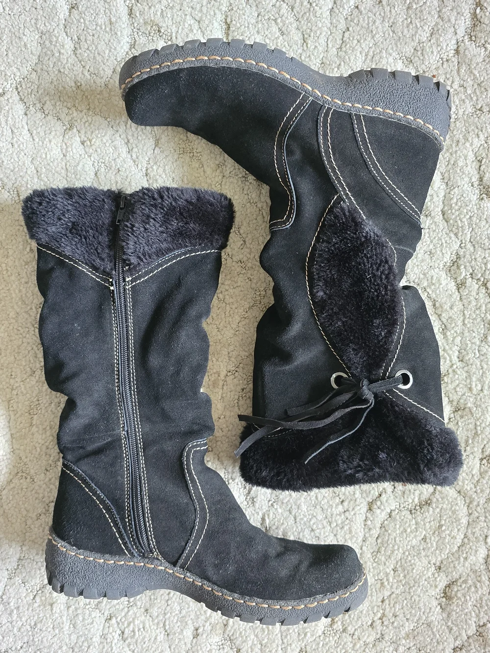BareTraps Stay Dry System Suede Faux Fur Trim Mid Calf Boots